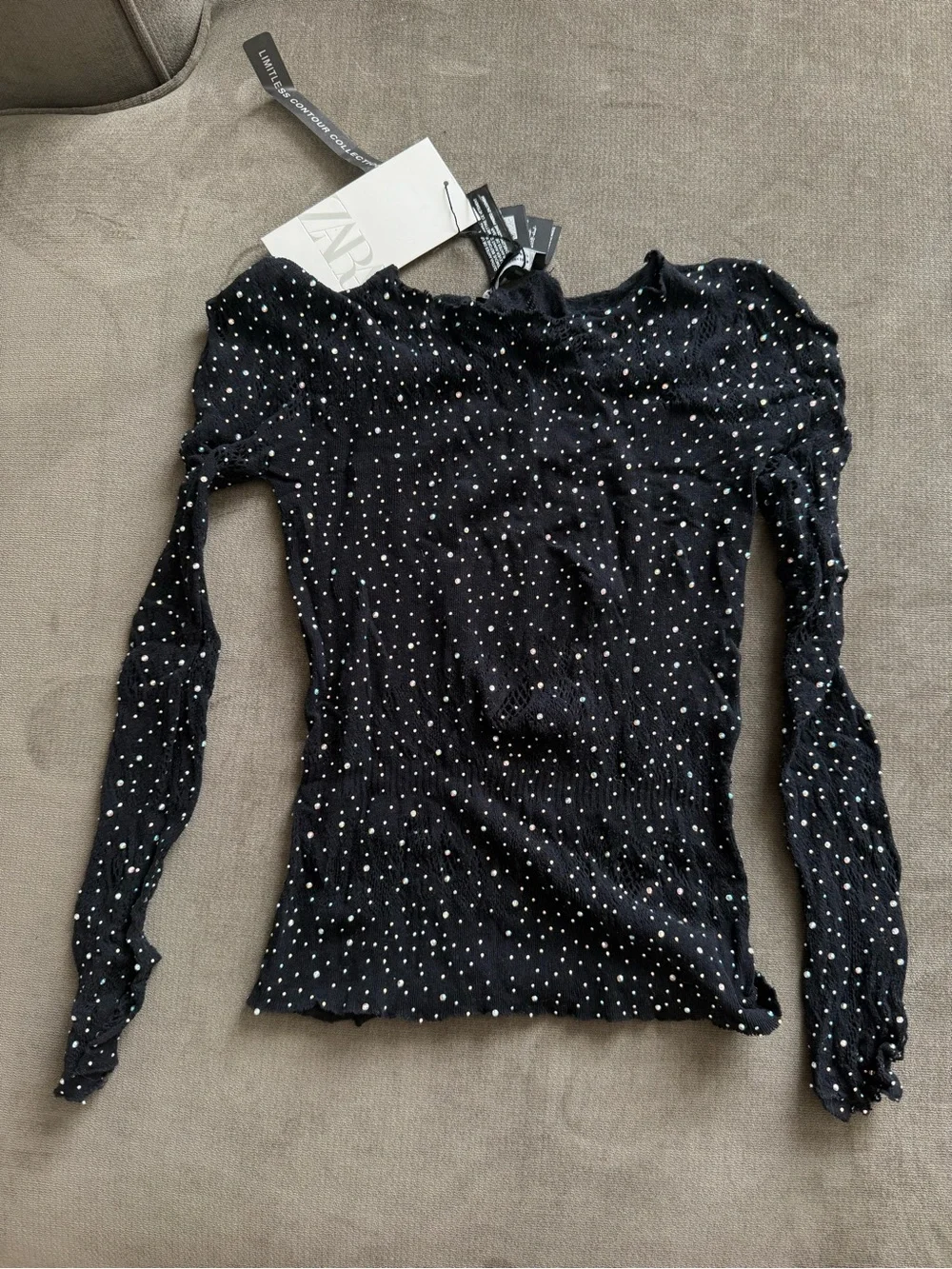 ZARA limitless contour collection Sheer Lace Top with Rhinestones